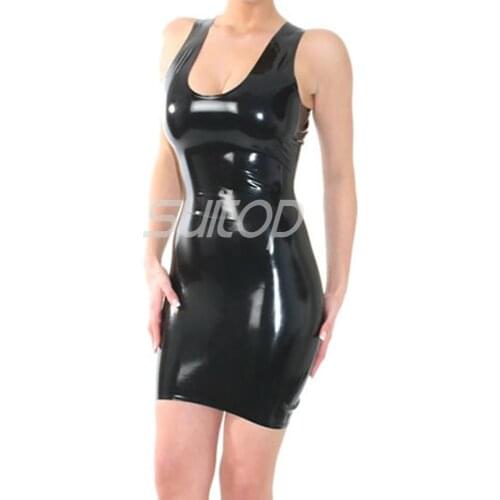 Latex mini dress sexy club tight sheath dresses for woman woman black color SUITOP
