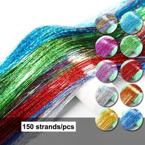 16 Colors 90cm Party Holographic hair accessories Glitter Hair Tinsel Sparkle Extensions 150Strands Bling twinkle hair extension