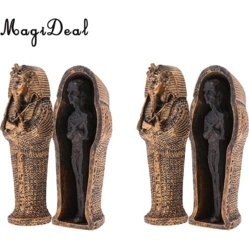 2PCS Ancient Egyptian Black Mummy Figurine w/ Coffin Resin Craft Home Decor