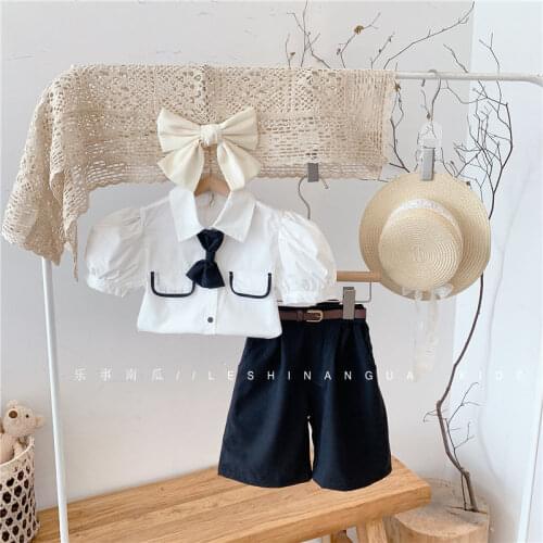 2021 Baby Summer Clothing 2Pcs Toddler Baby Girl Summer Outfits Shorts Sleeve White T Shirts Blouse+ Pants Kids Clothes 1-8T