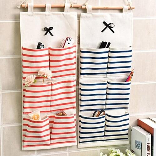 6/8 Pockets Cotton Linen Fabric Wall Door Hanging Bag Organizer Storage Pouch Kitchen Hanging Organizers