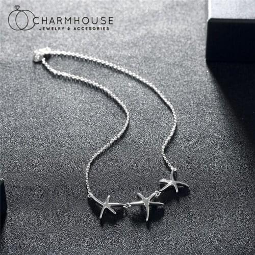 925 Sterling Silver Charm Necklaces For Women Three Stars Pendant & Necklace Collier Femme Trendy Jewelry Accessories Bijoux