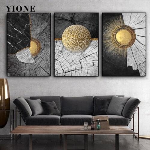 Abstract Black Gold Wood Annual Ring Texture Canvas Painting Modern Luxury Posters and Prints Wall Art Pictures for Living Room
