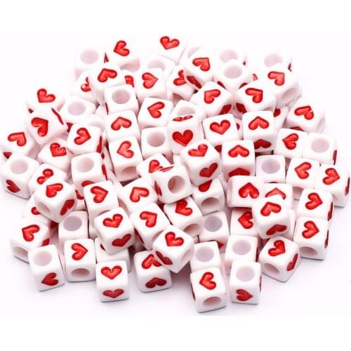 White Heart Pattern Acrylic Beads 6mm Square Loose Spacer Beads For Jewelry Making Diy Necklace Bracelet Accessories