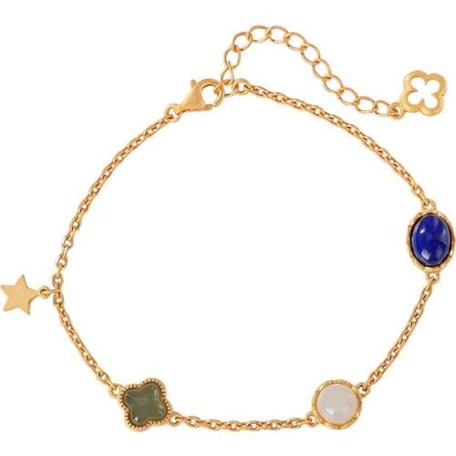 S925 sterling silver Hetian jade gray jade green gold stone bracelet retro personalized Clover XINGX womens jewelry