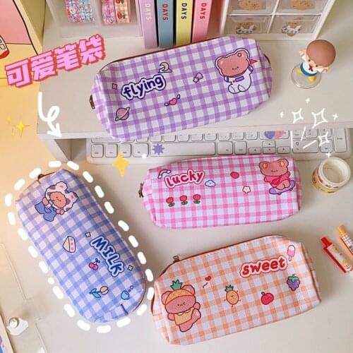 Kawaii Bear Pencil Case Cute PU Large Capacity Pencilcase Pen Box Back To School Pencil Bag Japan Korean Girls School Supplies