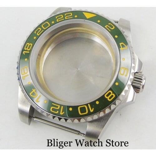 Fit Japan NH35 NH35A Watch Case Green Bezel Insert Ring Flat Sapphire Glass Solid Case No Cyclops