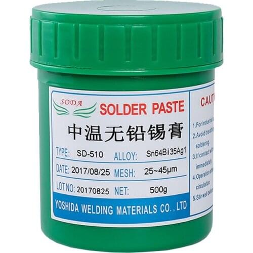 SD-510 Medium Temperature Lead-Free SMT 500g Solder Paste Computer Motherboard Welding LED Home Appliance Repair Sn64Bi35Ag1