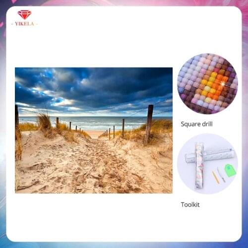 YIKELA 5D Beach Scenery Painting Diamond Embroidery Cross Stitch Diamond Painting Home Decor DIY Diamond Painting Wall Sticker