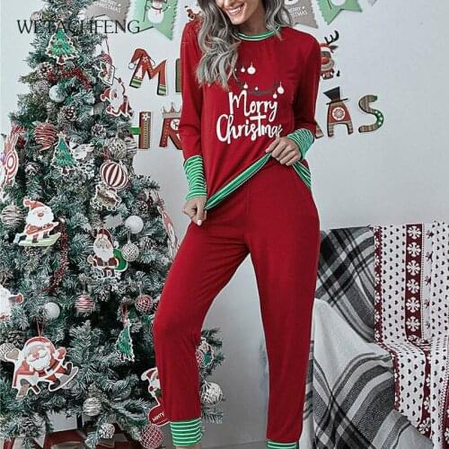 Red Pajamas Sets Christmas 2020 Fashion Cute Funny Lovely Printed Sleepwear Long Pants Homewear Womens Two Pieces Sets Clothing