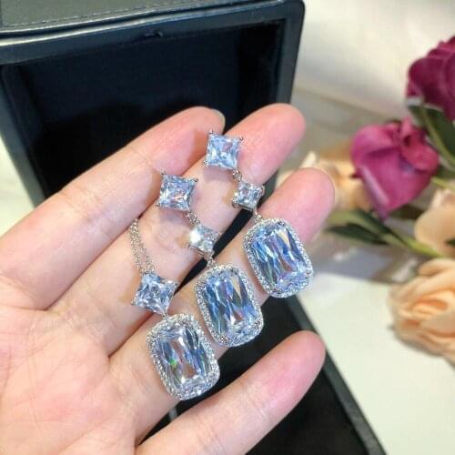 HIBRIDE 2020 New Wedding Costume Accessories AAA Cubic Zircon Crystal Bridal Earrings and Necklace Jewelry Sets For Bride N-888