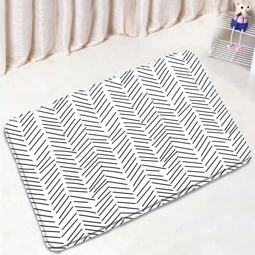 Geometric Bathroom Mat Black And White Stripes Pattern Non-slip Carpet Flannel Home Decor Bath Bedroom Outdoor Door Mats Rugs