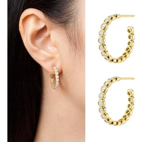 Round Earrings inlaid with diamond retro Earrings European and American 2021 new circle ear zircon nail C-shaped jewelry