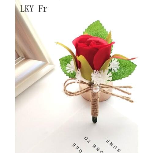 LKY Fr Boutonniere Corsage Pins Flowers Wedding Corsages and Boutonnieres White Pink Red Roses Groom Groomsman Buttonhole Boutonniere Men Wedding Marriage Accessories