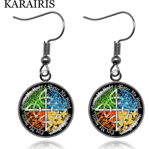 KARAIRIS Trendy Girl Women Sacred Geometry Earrings Earth My Body,Wather My Blood Life My Spirit,Air My Breath Stud Earring 2020