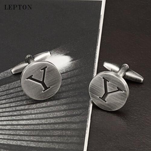 Hot Sale Letters Y of an alphabet Cufflinks For Mens Antique Silver plated Round Letters Y cuff links Men shirt cuffs Cufflinks