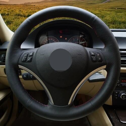 Soft Car Steering Wheel Cover Black Genuine Leather Car Steering Wheel Covers For BMW E90 E91 E92 E93 E87 E81 E82 E88 X1 E84