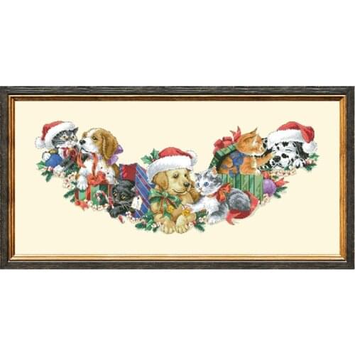 Frisky friends tree skirt cross stitch kits Dreampattern embroidery needlework sets 18ct 14ct 11ct light yellow DIY handmade