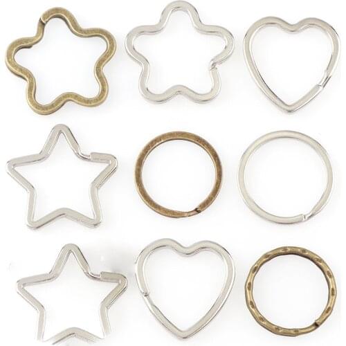 Cheaper Mix 10Pcs/Pack Round /Heart /Flower Keychains Metal key chain ring Split Rings Unisex Keyring Keyfob Accessories DIY