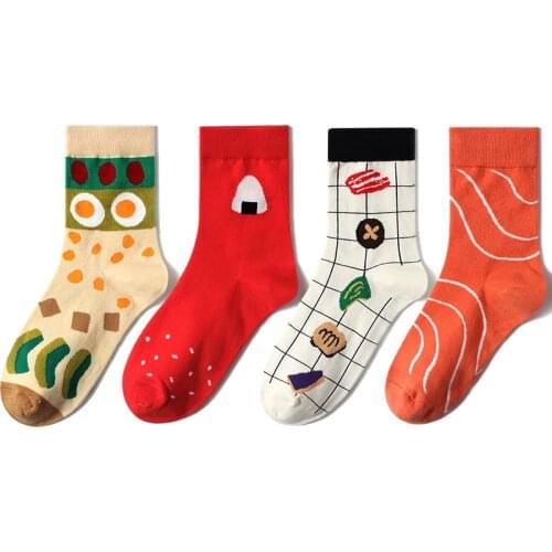 Novelty Happy Socks Woman Funny Male Female Personality Food Rice Ball Mushroom Egg Salmon Kawaii Harajuku Socks