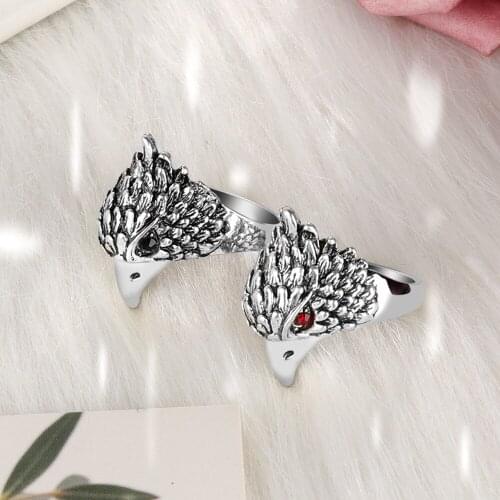 Punk Domineering Men Eagle Ring Classic Animal Jewelry Silver Plated Inlay Red CZ Crystal Ring Trend Men Street Party Jewelry