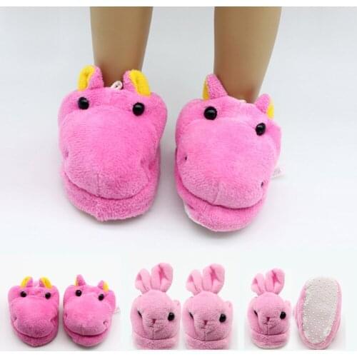 Plush Doll Slippers Shoes for 18 inch American Doll 43cm Girl Doll Cute Animal Plush Slippers Doll Dccessories Toys for Kids