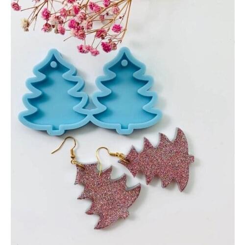 Christmas Pine Tree Earrings Epoxy Resin Mold Eardrop Dangler Casting Silicone Mould DIY Crafts Jewelry Pendant Mold
