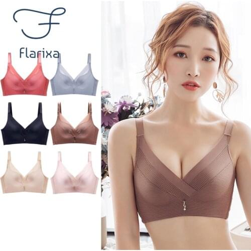 Flarixa Sexy Lace Seamless Womens Bra Large Size Comfortable Push Up Bras Without Bones Sleep Bralette Adjustable Underwear