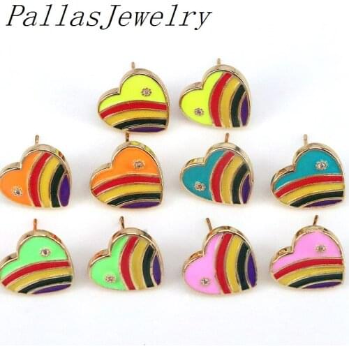 5Pairs, 2021 New Trendy Rainbow Heart Stud Earrings For Women Girl Friend Lady Jewelry Gifts