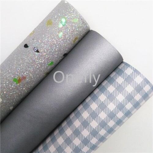 Onefly 21X29CM Grey Glitter Fabric, Metallic Synthetic Leather Fabric Sheets For Bow DIY handbags shoes BQ029