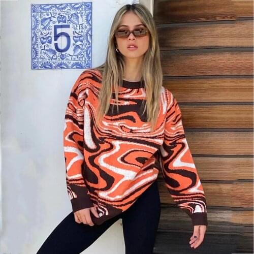 Foridol Paisley Print Autumn Winter Sweater Jumper Pullovers O Neck Vintage Sweater Orange Casual Pull Femme Tops 2021