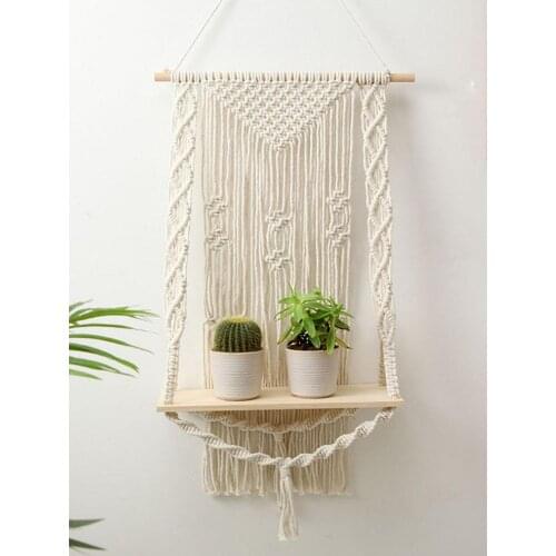Boho Woven Tapestry Holder Hanging Shelf Shelf Book Planter Holder Home Decor For Girls Room Bedroom