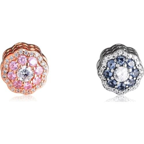 Fits European Charm Bracelets Blue Sparking Flower Charm Sterling Silver Jewelry For Woman Beads For Jewelry Making