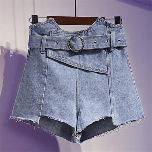 2020 Summer Women Plus Size Denim Shorts With Belt Fashion High waist Jeans Shorts Female Loose Sexy Wide leg Short Jeans