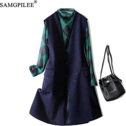 Jackets For Women 2021 Autumn New Sequined Waistcoat Jacket Mid-length Herringbone Pattern V-neck Waistcoat Womens Warm Vest 4XL