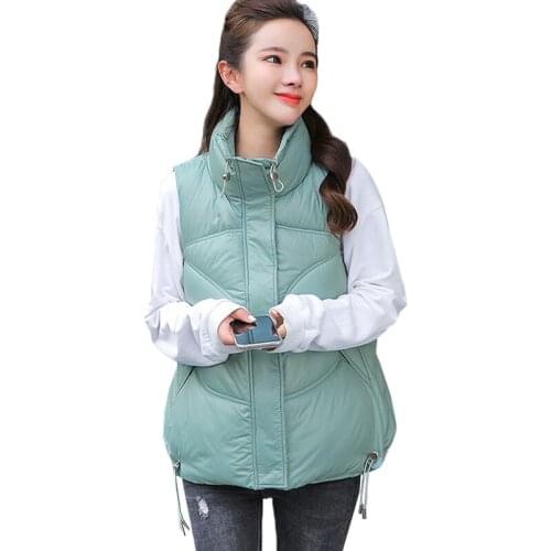 Women Winter Vest Coat 2021 New Solid Stand Collar Bright Face Down Cotton Jacket Sleeveless Waistcoat Female Short Jacket Coats