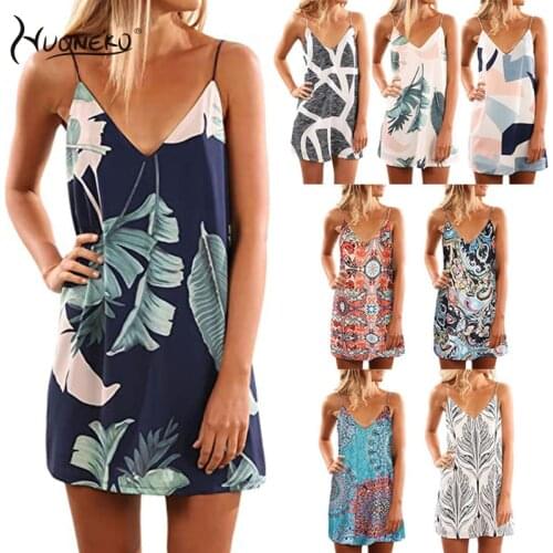 Women Dress Bohemian Beach Dresses Backless Loose Spring Summer Print V-Neck Fashion Sleeveless Basic Solid Womens ClothingWBC03