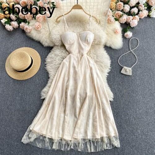 Korean Beach Maxi Dress Women Fashion Summer Robe Sweet Elegant Sexy Suspender Backless Vestidos Sweet A-line Dresses