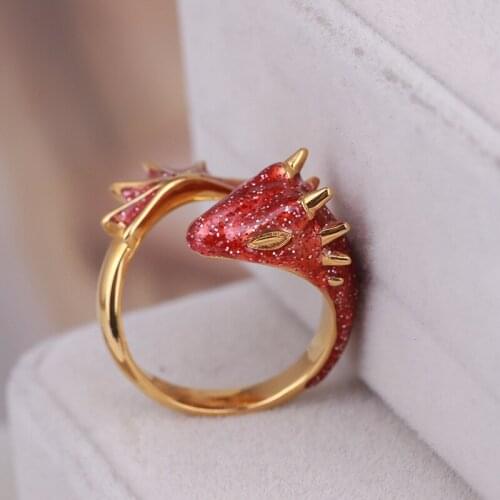2021 Ins Trendy Gold Glitter Green Copper Enamel Snake Dragon Adjustable Finger dinosaur Midi Rings Korean Fashion Party Jewelry