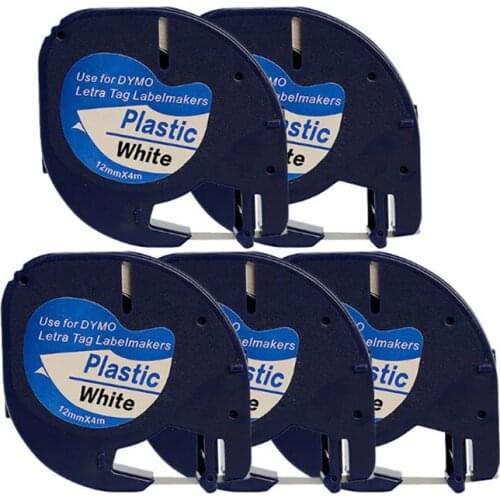 5 pcs/lot Free shipping dymo letratag plastic 91331 black on white 12mm for label printer dymo LT