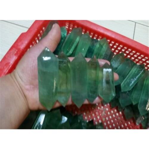 500 grams natural stone, crystal pillar, green fluorite crystal double point, home decoration