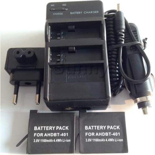 Battery (2-Pack) + Dual Charger for GoPro4 Gopro 4 Go pro 4 Go pro HERO 4 Go pro 4 accessories AHDBT-401 AHDBT 401 AHDBT401
