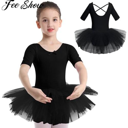 Ballerina Tutu Ballet Dress Gymnastics Leotard Costume Ballet Leotards for Girls Short Sleeve Kids Tulle Dance Wear Ballet Dress