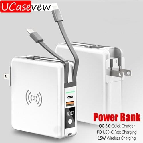 10000mAh Super Charge 15W Wireless Charger for Samsung iPhone Xiaomi Huawei PD USB Type C QC 3.0 4.0 Quick Charger Plug Adapter