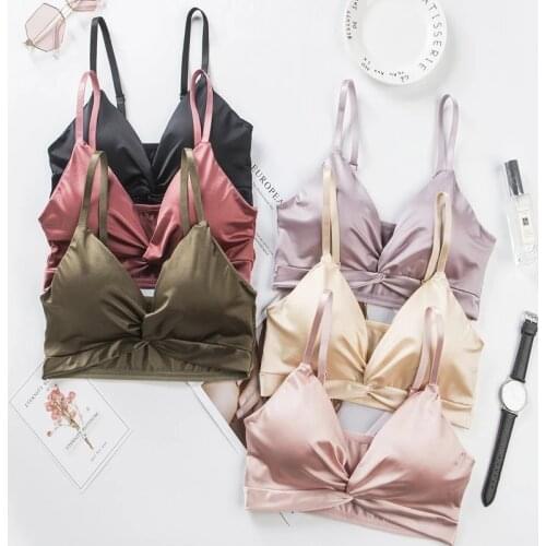 SVOKOR Silk Shiny Bralette Push Up Bra Wireless Seamless Triangle Cup Adjustment Shoulder Straps Underwear