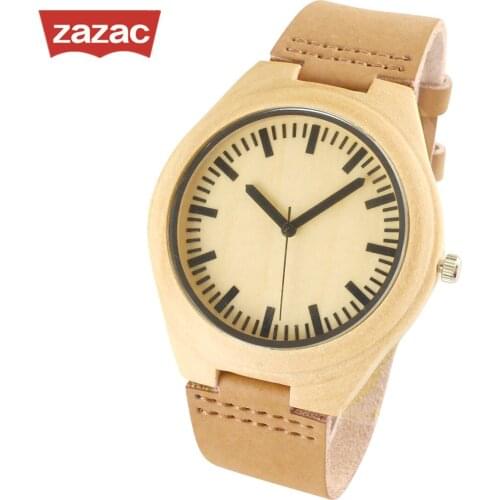 Genuine Leather Strap Bamboo Wooden Watch with Japanese Quartz Movement Casual Wristwatches for Men Women Christmas Gifts