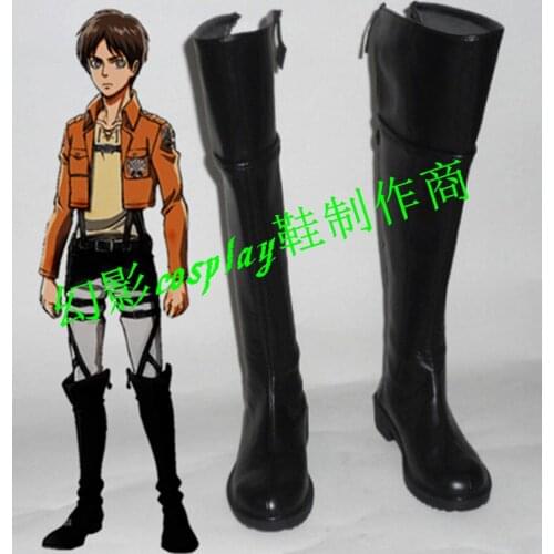 Attack On Titan Eren Jaeger Halloween Black Long Shoes Boots H016