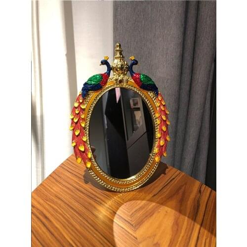 European Vintage Peacock Desktop Makeup Mirrors Dresser Mirror Ladies Table Wedding Festive Room Decorative Accessories J072