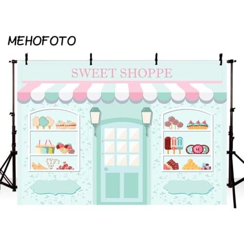 MEHOFOTO Candy Bar Backdrop for Photography Sweet Shoppe Birthday Theme Party Banner Decoration Background for Photo Studio