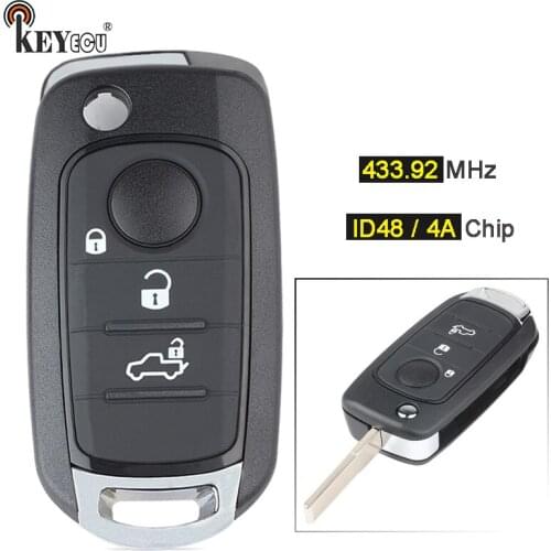 KEYECU 433.92MHz Megamos AES / ID48 or Hitag AES / 4A Chip Flip Remote Car Key Fob 3 Button for Fiat 500X Egea Tipo